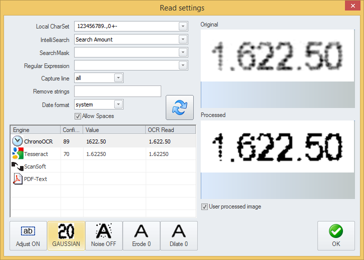 Zonal OCR Settings