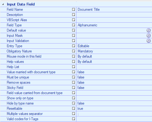1. Input Data Field Properties