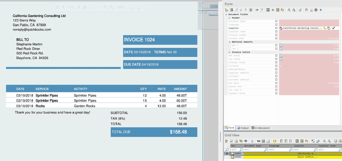 ChronoScan Desktop processing an invoice and filling the indexing form automatically